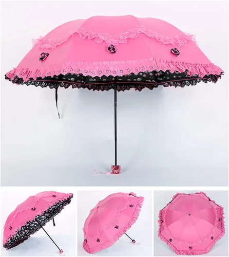 Miniatura 12 de Honeystore Paraguas plegable a prueba de rayos ultravioleta Princess Lace Parasol con cúpula anti-UV