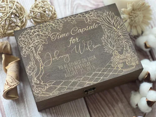 Miniatura 5 de Cápsula del primer cumpleaños: Cofre de recuerdo personalizado para tu revelación de cumpleaños 18, archivista de memorias, tesoro de hitos