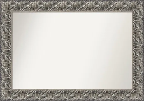 Miniatura 401 de Amanti Art Espejo de baño plateado para sobre fregadero, 26 x 26 pulgadas, espejo cuadrado de níquel pulido, marco de madera tradicional mediano, se