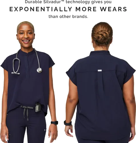 Miniatura 4 de Figs - Uniforme médico de mujer Rafaela, de dos bolsillos, cuello mandarín, ajuste holgado con elásticos suaves.