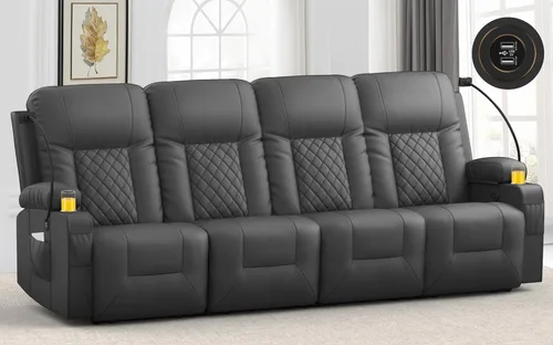 Miniatura 14 de YONISEE Sofá reclinable grande de dos plazas, sofá reclinable con consola de almacenamiento, silla reclinable con puertos USB, 2 soportes