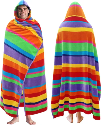 Miniatura 11 de COTTON CRAFT - Toalla de playa extra ancha con rayas ombre para dos, 147.3 x 172.7 cm - Algodón puro - Tela jacquard doble gruesa de felpa súper