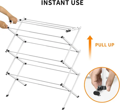 Miniatura 8 de Estante de secado de ropa de 3 niveles, estante de secado plegable, estante de lavandería para interiores y exteriores para secar ropa, diseño