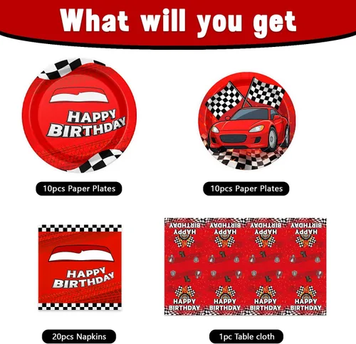 Miniatura 3 de 41 platos y servilletas para fiesta de cumpleaños de automóviles para 20 invitados, mantel para niños y niñas, decoración de fiesta de cumpleaños