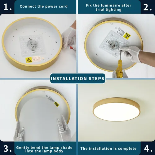 Miniatura 6 de Paquete de 3 lámparas de techo de montaje empotrado doradas LED, lámpara de techo de 24W para dormitorio, montaje en techo regulable, lámpara