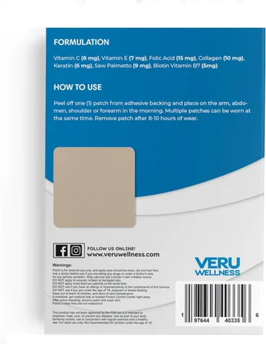Miniatura 2 de Veru Wellness Biotin Plus Daily Patch - B7, Colágeno, parche autoadhesivo de liberación de tiempo (60 días)