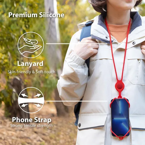 Miniatura 4 de BONE Lanyard - Correa para teléfono celular con ranura para tarjeta y bolsillo, cordón de silicona ajustable, soporte universal para iPhone