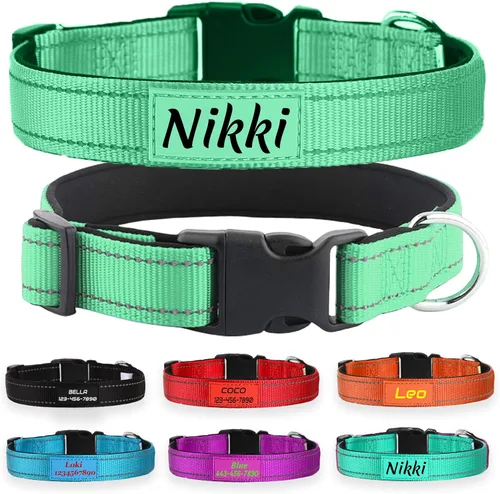 Miniatura 11 de Collar de perro de nailon reflectante personalizado con nombre y número de teléfono personalizados, 5 tamaños y 3 fuentes, acolchado de neopreno