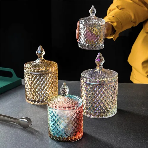 Miniatura 8 de Rainie Love Home - Juego básico de organización de almacenamiento de alimentos, tarro facetado de diamante de cristal con tapa de cristal, adecuado
