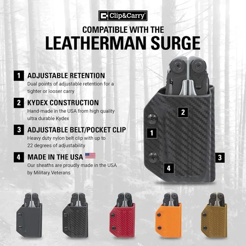 Miniatura 2 de Clip & Carry Kydex Funda para Multiherramienta para LEATHERMAN Surge - Hecho en EE. UU. (Multiherramienta no incluida) Funda Portaherramienta EDC
