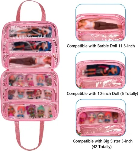 Miniatura 3 de Estuche de transporte para muñecas LoDrid compatible con todas las muñecas LOL Surprise, bolsa organizadora colgante con 6 bolsillos transparentes