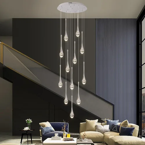 Miniatura 9 de Candelabro moderno de cristal para escalera, cromo pulido, 12 luces, H120 pulgadas, gran techo alto, espiral, regulable, LED, gota de lluvia