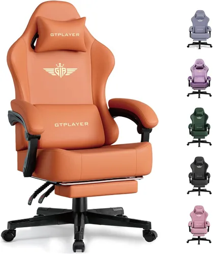 Miniatura 23 de GTPLAYER Silla de juegos grande y alta de tela con cojín de resorte de bolsillo, silla ergonómica de computadora de respaldo alto con reposapiés