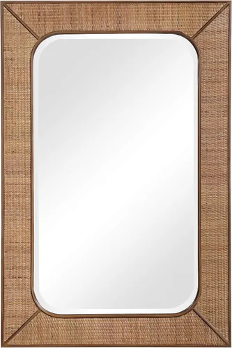 MY SWANKY HOME Casual elegante tejido ratán espejo de pared 42 en cesta de madera armadura tropical costero