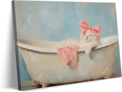 Miniatura 12 de Lienzo de paisaje victoriano OVNI para pared, diseño divertido de alienígena montando un gato, cuadros eclécticos de gato, póster impreso