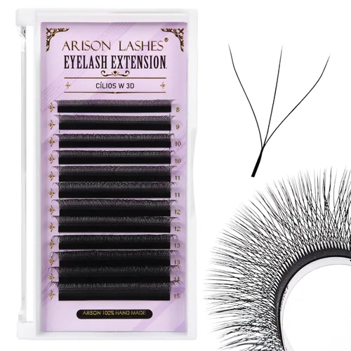 Miniatura 31 de Arison Lashes Extensión de pestañas en forma de W 5D, abanicos prefabricados de volumen suave natural, abanicos de imitación de visón negro mate, 12