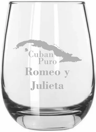 Miniatura 4 de Bolivar - Vaso de vino sin tallo con temática de cigarro cubano grabado de 15.25 onzas
