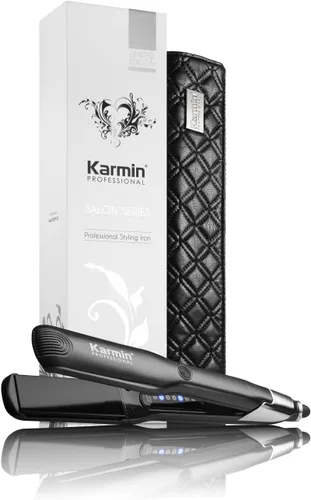 KARMIN Salon Series - Plancha de pelo profesional de cerámica de 1.5 pulgadas, alisadora de pelo iónico, alisar, rizar, onda, doble voltaje, apagado