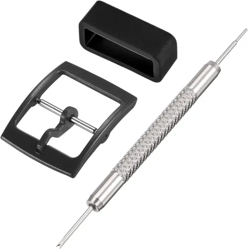 uxcell Juego de cierre de reloj, hebilla de plástico y bucles de correa de silicona, color negro para correa de reloj de 0.630 in de ancho con