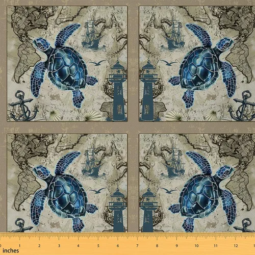 Miniatura 8 de The Yard - Tela de playa de estrellas de mar por yarda – Tela de franela suave para sillas de océano costero para niños, coral, verde azulado, azul
