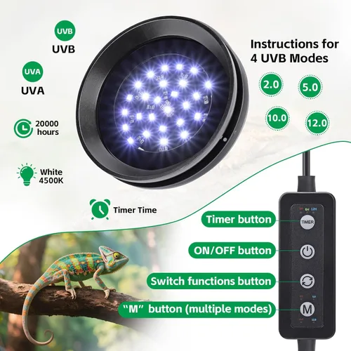 Miniatura 2 de Lámpara UVB para Reptiles con Atenuación, Foco de Luz LED UVB para Dragón Barbudo, Gecko, Lagarto, Tortuga, Serpiente, Luminosidad Ajustable