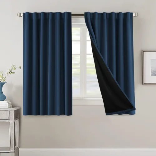 Miniatura 122 de H.VERSAILTEX Cortinas 100% opacas para dormitorio con forro negro, cortinas de oscurecimiento de habitación completa, con aislamiento térmico