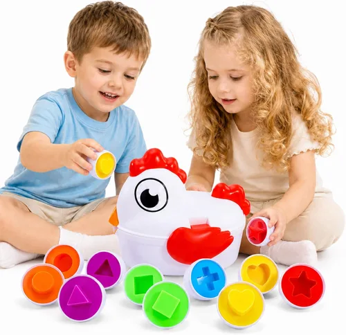 Huevos de gallina de Pascua para niños y niñas de 2, 3, 4, 5 años, juego a juego de colores y formas, juguete sensorial de desarrollo de habilidades