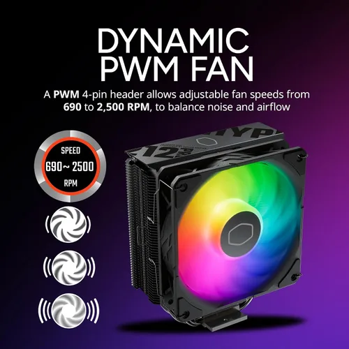 Miniatura 6 de Cooler Master Enfriador de aire de CPU Hyper 212 RGB Black Edition, ventilador SF120R RGB, 4 tubos de calor CD 2.0, negro metálico anodizado, aletas