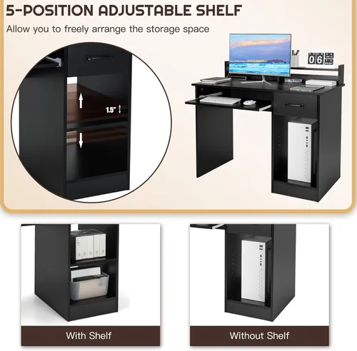 Miniatura 5 de Escritorio para computadora con gabinete y bandeja para teclado, estación de trabajo de oficina en casa con cajón, estantes ajustables, mesa