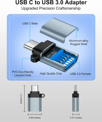 Miniatura 3 de Adaptador USB C a USB, paquete de 4 unidades, transferencia de datos de alta velocidad USB C macho a USB 3.0 hembra OTG adaptador para Apple iPhone