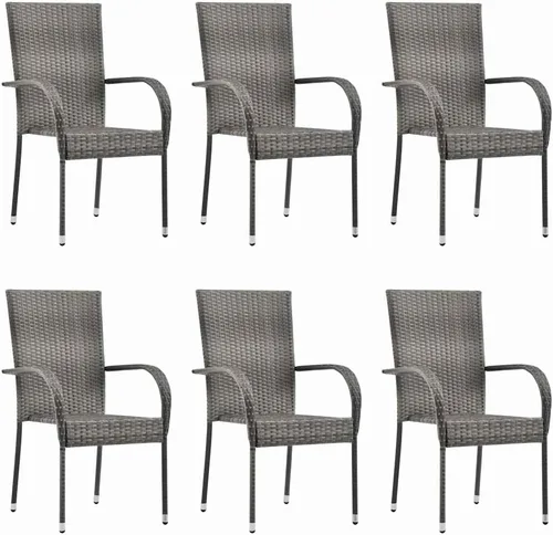 Miniatura 5 de Ensemble de Salle à Manger Extérieur 7 pièces en Acacia massif et rotin synthétique gris, résistant aux intempéries, Pour Jardin terrasse, Design