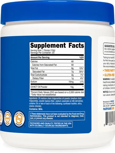 Miniatura 5 de Nutricost Polvo de aceite C8 MCT 23 porciones (8oz) - 95% C8 MCT aceite en polvo