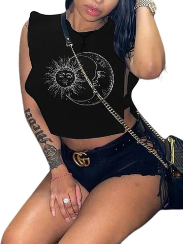 Miniatura 5 de Remidoo Camiseta corta sin mangas con estampado gráfico de letras para mujer