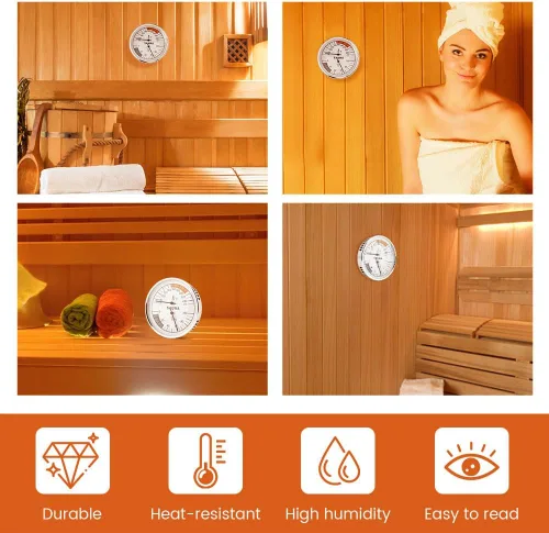 Miniatura 8 de Termómetro higrómetro de sauna 2 en 1, medidor de temperatura de sauna colgante para temperatura de humedad interior, rango de temperatura 70-250°F