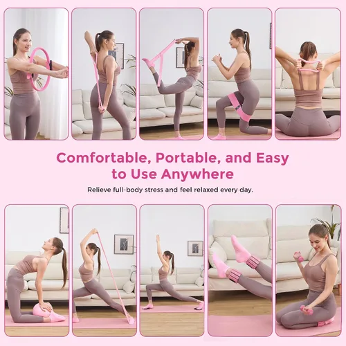 Miniatura 6 de Home Pilates Kit Pilates Equipment Set, Better Yoga Pilates Essentials Kit for Women with 14.5" Pilates Ring, Ball, Resistance Bands, Ankle Weights