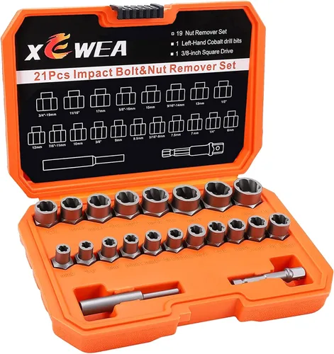 Miniatura 13 de XEWEA Juego de 14 piezas de extractor de pernos, juego de zócalos extractores de pernos rayados de impacto de 3/8" para quitar pernos y tuercas