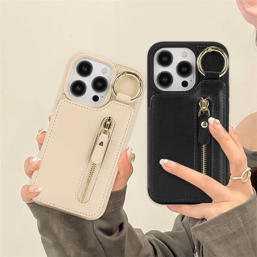 Miniatura 7 de Havaya Funda para iPhone 13 Pro con tarjetero y llavero, soporte de cuero, a prueba de golpes, con ranuras para tarjetas de crédito, cremallera