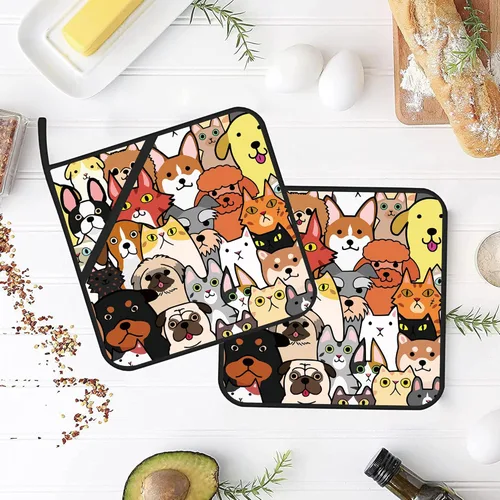 Miniatura 4 de Juego de 2 agarraderas para garabatos de perros y gatos, resistentes al calor, para microondas, horno, horno, platos finales y regalos de barbacoa