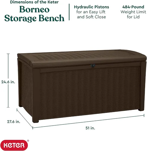 Miniatura 2 de Keter Borneo Caja de Cubierta de Resina de 110 Galones - Organización y Almacenamiento para Muebles de Patio, Cojines de Exterior, Almohadas