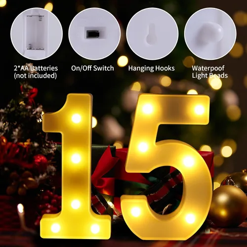 Miniatura 3 de Símbolo Ampersand LED Grande &, Letras de Marquesina Cartel 26 Letras del Alfabeto y 10 Números Luminosos para Decoración de Fiestas, Números