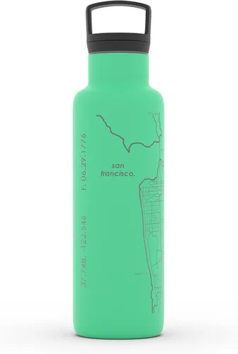 Miniatura 159 de Well Told Botella de agua aislada con mapa de Washington DC grabado, botella de acero inoxidable grabada (21 onzas, blanco) botella aislada de mapa