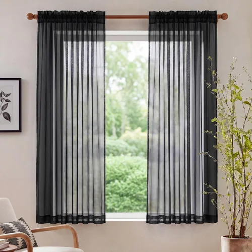 Miniatura 42 de NICETOWN Cortinas traslúcidas blancas de 63 pulgadas de largo para dormitorio, cortinas de gasa translúcida con bolsillo para barra, paneles