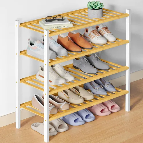 Miniatura 95 de Smiry Zapatero de bambú para clóset, organizador de zapatos apilable de 4 niveles largo de madera, estante de almacenamiento de zapatos Negro