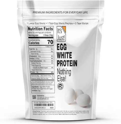 Miniatura 2 de It's Just! - Polvo de proteína de clara de huevo, proteína de claras de huevo secas, ingrediente para merengue, sin OGM, granjas de EE.UU.