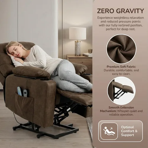 Miniatura 5 de Silla reclinable eléctrica con elevación para adultos mayores, sillón reclinable con masaje y calor lumbar, silla reclinable de 150° con portavasos