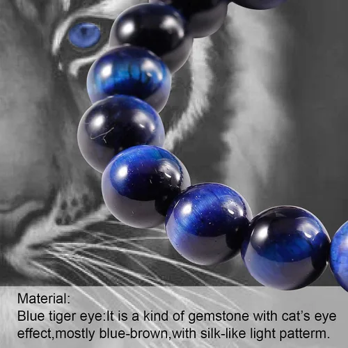 Miniatura 3 de Jewever Pulsera elástica unisex con piedras preciosas naturales de ojo de tigre (múltiples piezas)