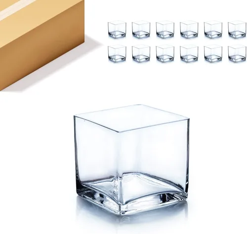 Miniatura 11 de WGV - Jarrón de cristal en forma de cubo a granel, portavelas, 3 x 3 x 3 pulgadas, contenedor transparente elegante con decoración floral