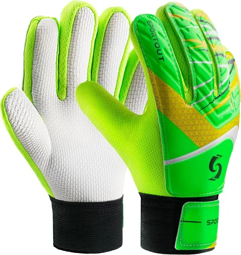 Sportout Guantes de portero para niños, guantes de fútbol con doble protección en la muñeca y material de látex resistente al desgaste y Verde