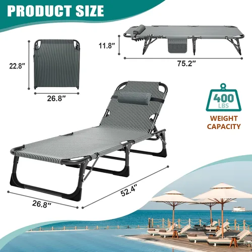 Miniatura 3 de DoCred Sillón plegable, 5 posiciones, ajustable, plegable, cama para dormir, tumbona, tumbona, perfecta para tomar el sol, campamento, piscina