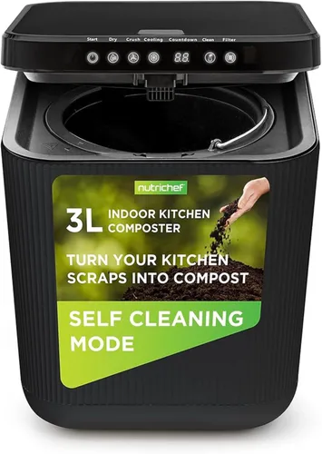 Nutrichef Compostador eléctrico de cocina de 3 litros – Material orgánico de compostaje y restos de comida | Papelera automática de abono para Gris